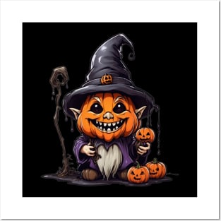 Crochet Spooky Scary Witchy Garden Halloween Gnome Pumpkin Decoration Posters and Art